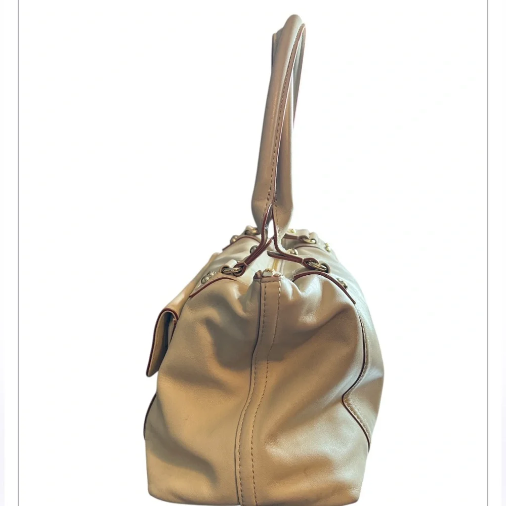 Kate Spade New‎ York Beige Leather Satchel Tote Purse Polka Dot Lining